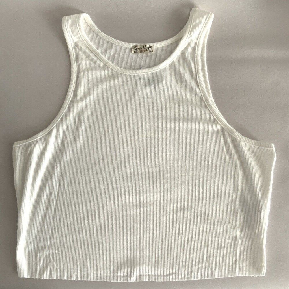 Free People Ribbed Crop White High Neck Sleeveless L - Picture 4 of 9